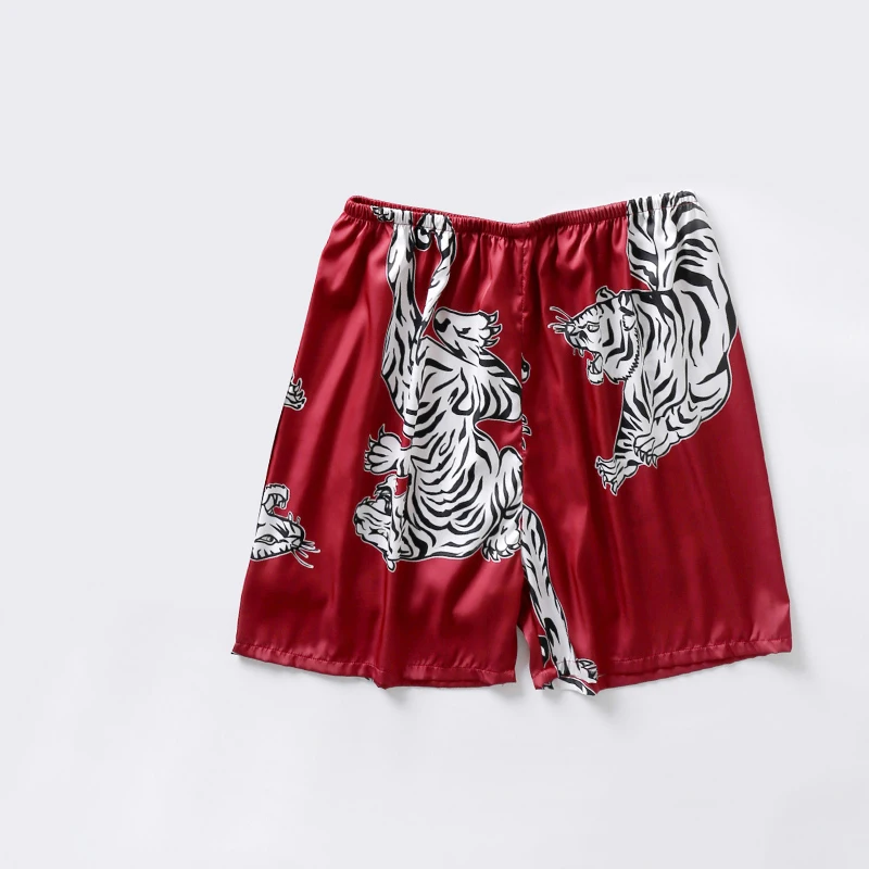 shorts 2 Атласная Ночная рубашка мужской летний тонкий купальный халат Тигр Ночная рубашка свободный Свадебный халат шелковистый длинный рукав Sleeprobe размера плюс домашняя одежда - Цвет: shorts 2