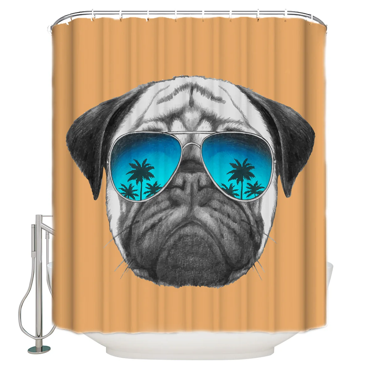 Мопса с солнцезащитными очками оранжевая занавеска для душа Водонепроницаемая