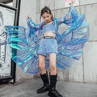 girls hip hop clothing blue sequins creativity catwalk performance costumes kids jazz stage wear dancing outfits rave clothes