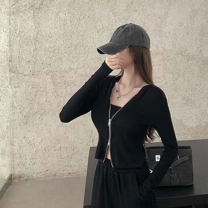 

Long sleeve hooded knitted cardigan women's autumn winter 2020 new foreign style bottom top with slim fit