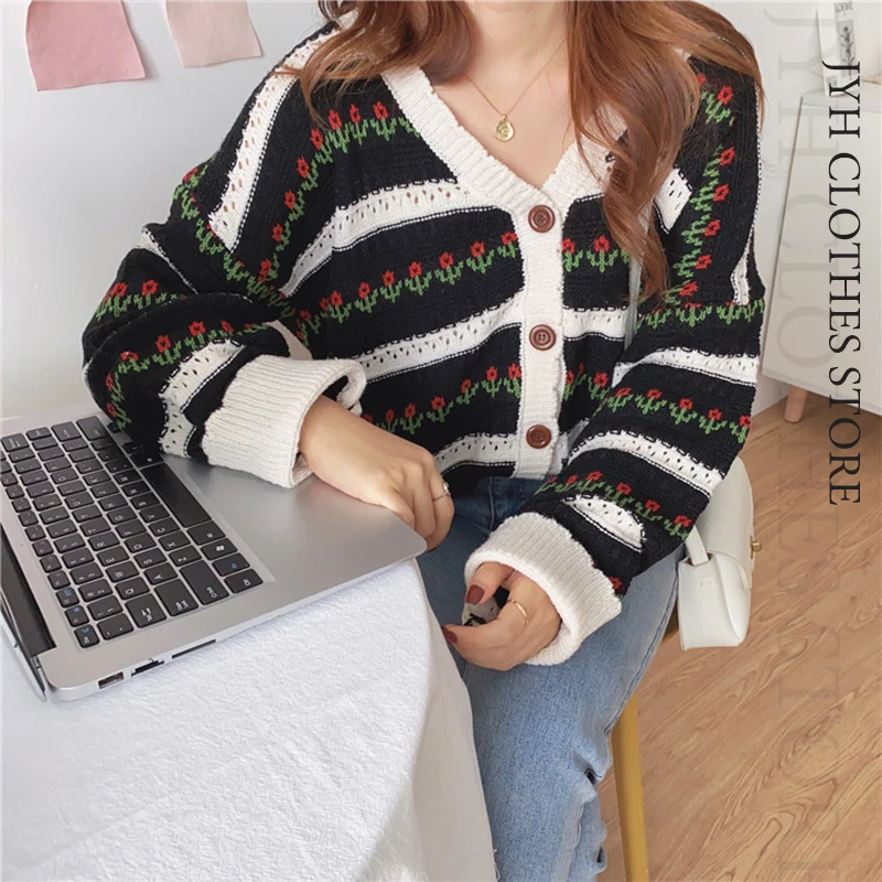 

Женский винтажный свитер с V-образным вырезом и длинным рукавом