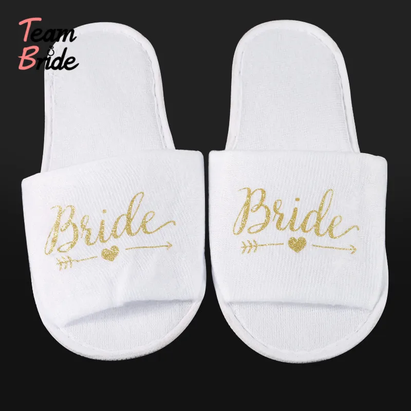 Шлепанцы Свадебные для невесты золотые шлепанцы подружки вечеринки спа дня ночи