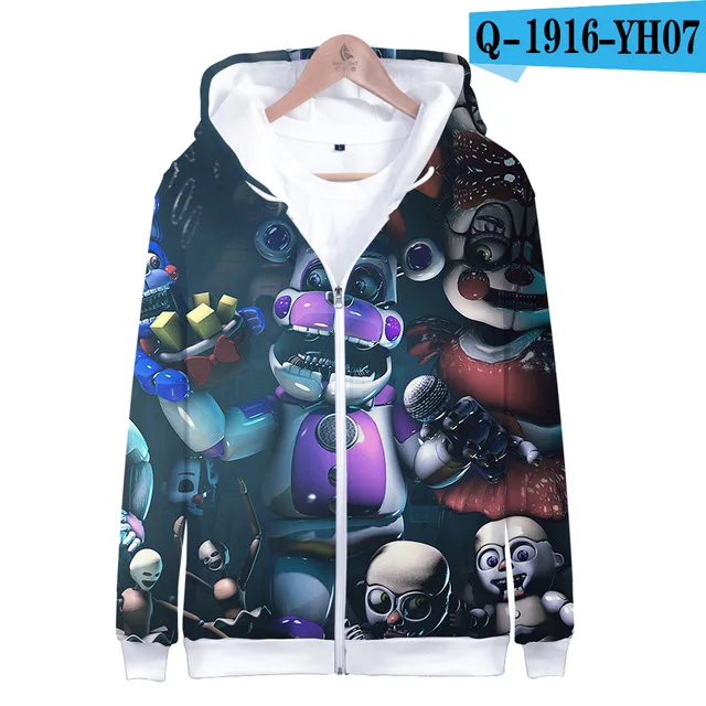 Милые толстовки с капюшоном Five Nights At Freddys FNAF, Детская толстовка с капюшоном на молнии для мальчиков, осенне-зимняя куртка, пальто, одежда - Цвет: 3D