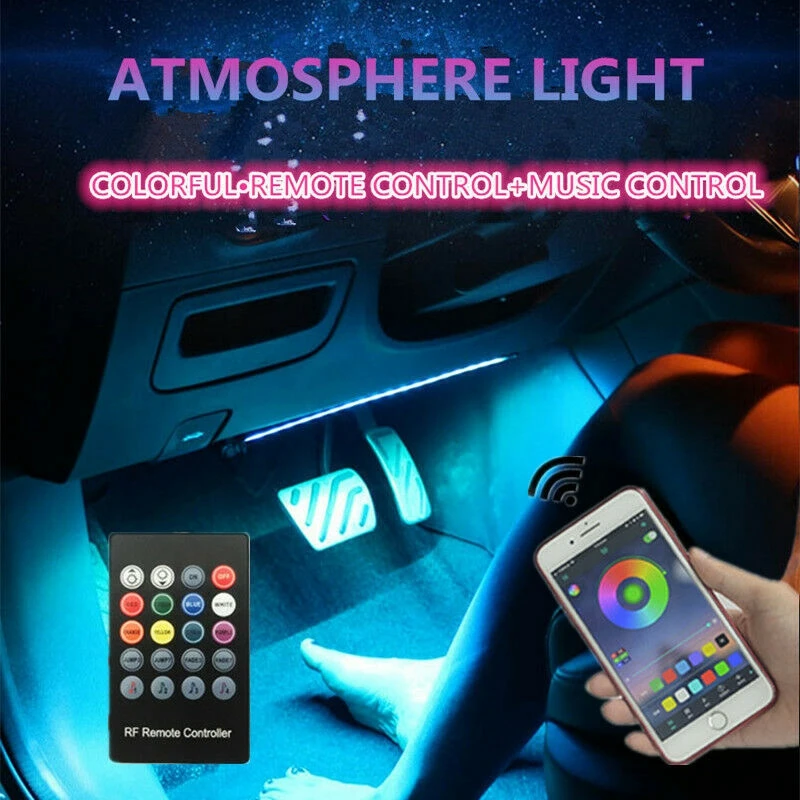 

Car Interior Atmosphere Ambient Lamps 5 LED RGB Neon Strip Light Footwell UnderBody Under Ground Lighting Kit APP Music Active