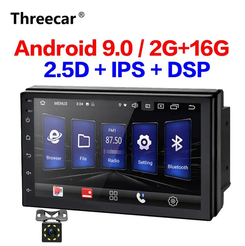 with 8 led camera 2 Din автомобильное радио Android 9,0 2G+ 16G универсальная gps-навигация Bluetooth Сенсорный экран Wifi DSP автомобильный аудио стерео FM USB ips DSP mp5 - Цвет: with 8 led camera