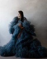 blue tulle maternity robes photo shoot pregnancy puffy long sleeves dresses prom party bathrobe sleepwear plus size custom made