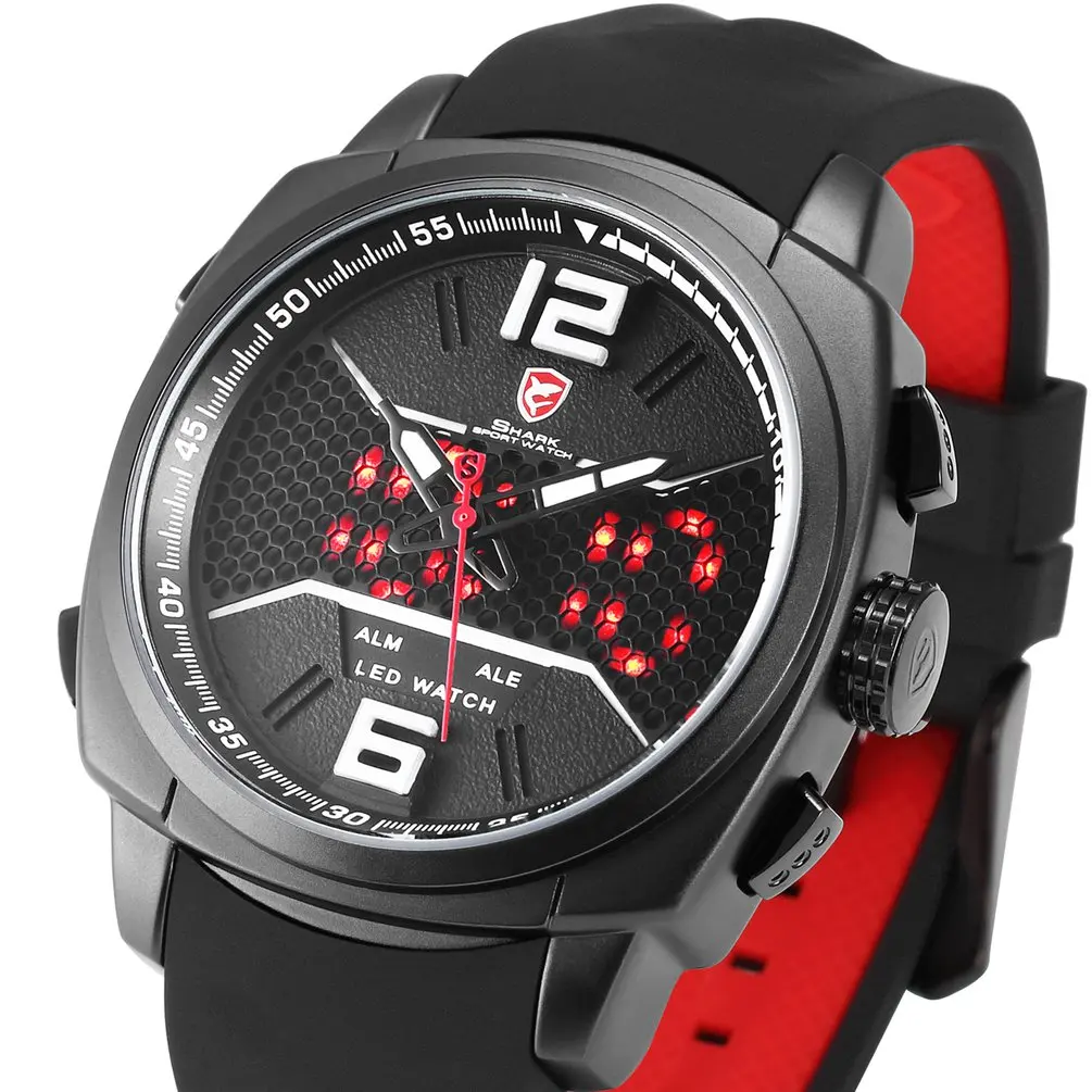 Cool New Whitetip Reef Shark Sport Watch LED Dual Time Zone Date Alarm Top Brand Silicone Quartz-Watch Relogio Masculino / SH486 - Цвет: White SH490