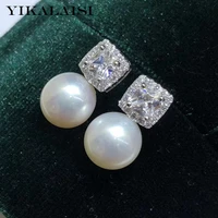 yikalaisi 925 sterling silver jewelry pearl earrings round natural pearl jewelry 8 9mm stud earrings for women wholesale