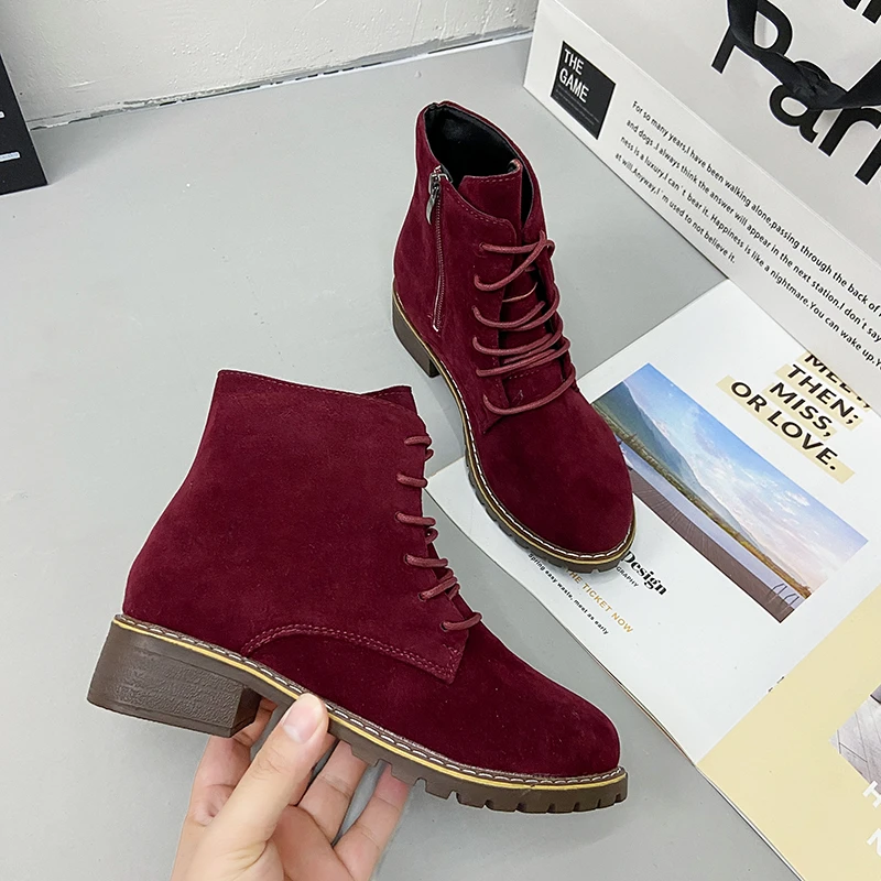 

New Women's Boots Plus Velvet Short Boots British Style Retro Round Head Martin Boots Outdoor Comfortable Casual Women's Shoes