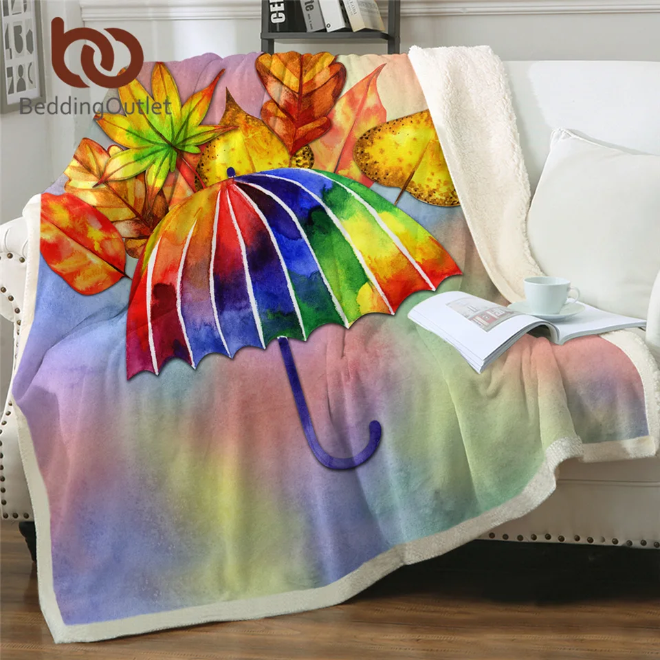 BeddingOutlet водное льняное одеяло Радужный зонт пушистое красочное на заказ Осеннее