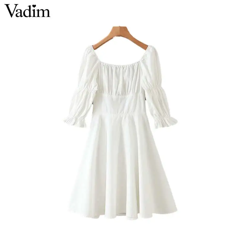 Vadim милый женский белый джинсовое мини платье с боковой молнией рукав три