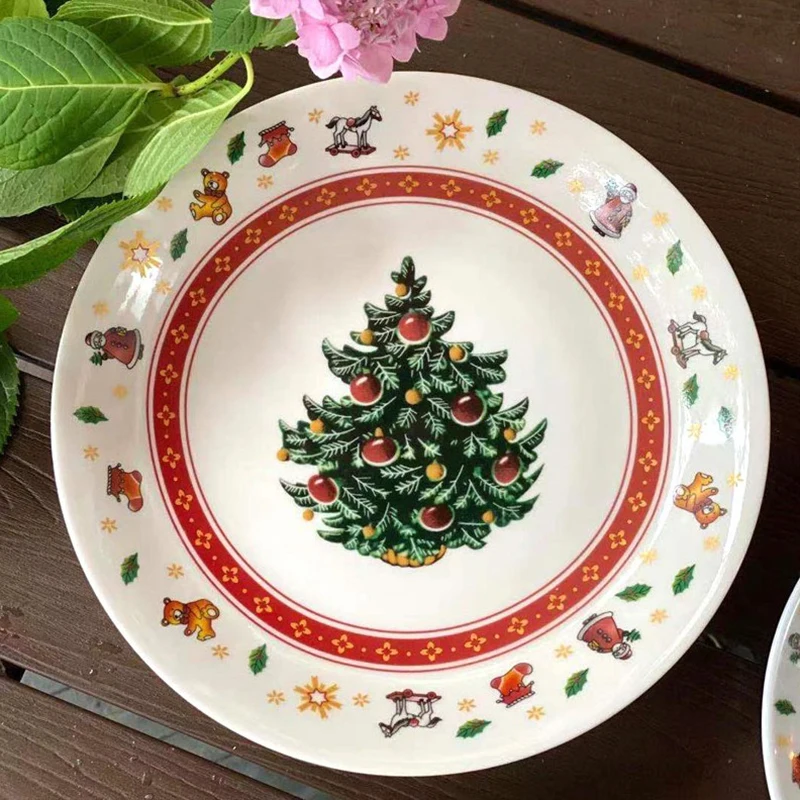 

Christmas Salad Plate Festive Dinner Food Plates Ceramic Fruit Tray Gifts Home Decorations Tableware Luminarc Тарелки Для Еды