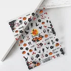 Коллекция Хэллоуина, наклейки для ногтей, 1 лист, 5D тиснение, профессиональные матовые наклейки для ногтей в виде черепа, тыквы, животных, Креста, призрака, сахара