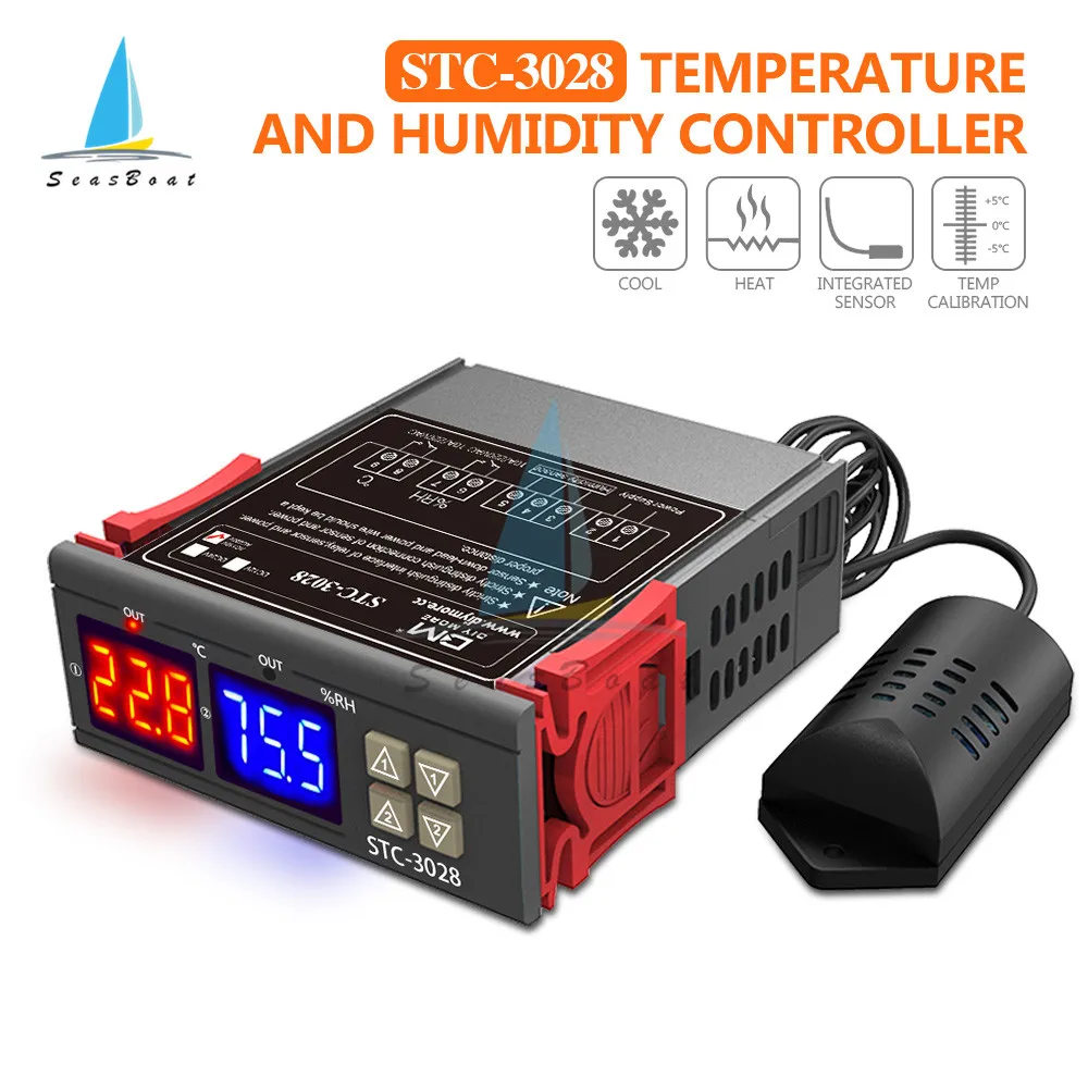 

STC-3028 Digital Temperature Humidity Controller Home Fridge Thermostat Humidistat Thermometer Hygrometer Control Switch