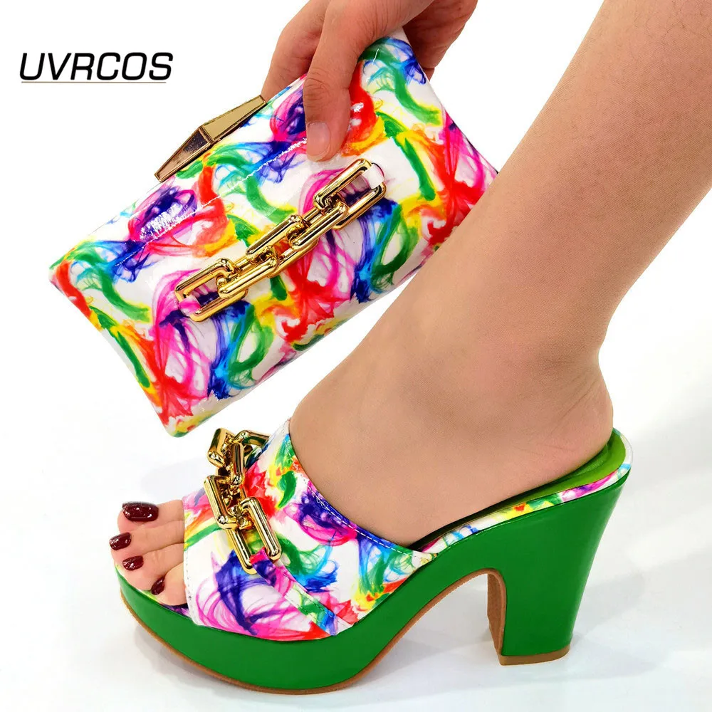 Italian design Style New Arrival Nigerian Women Party Shoe Matching Bag Set New come Green Color Ladies Shoe and Bag to Match