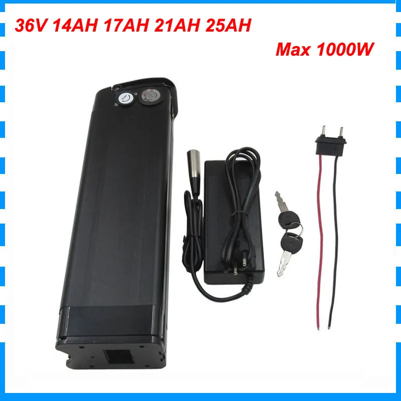 Батарея для велосипеда серебристая 36 В 17 а/ч 1000 Вт литиевая батарея akku 25 А/ч samsung 3500