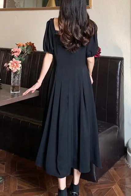 

COIGARSAM 4XL Plus Size Fashion Women dress Summer Short Sleeve Black Dresses 9630