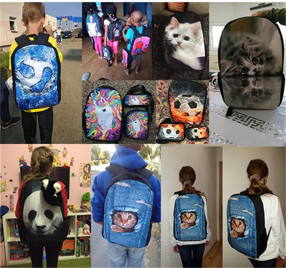 DropShipping Art Girls Print School Bags Set Bookbags for Teenage Boys 3pcs/set Primary Backpack with Lunch Box Pencil Bags