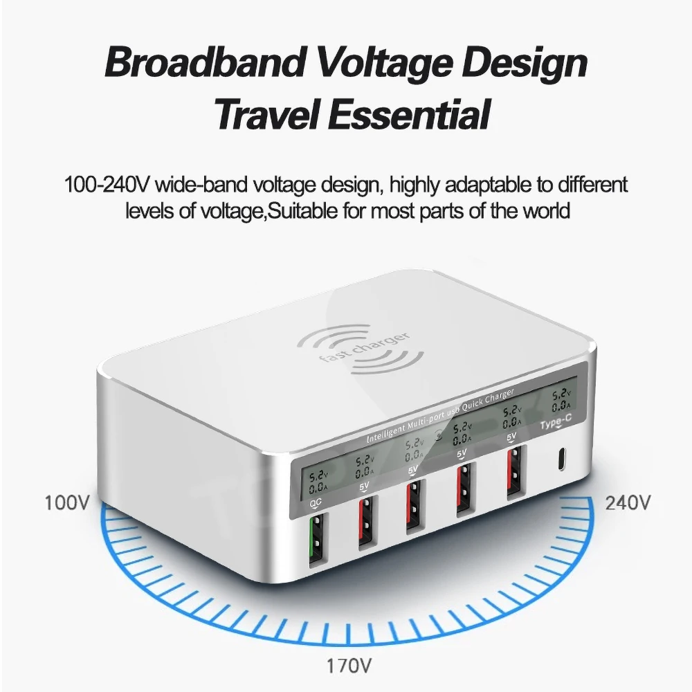 wireless quick charge 3 0 usb phone charger 6 ports fast charging usb charger adapter station with lcd voltage current display free global shipping