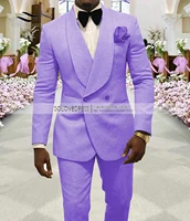 2 pieces mens suit lavender casual floral blazer prom purple tuxedo tweed shawl lapel dinner party white jacket wedding grooms