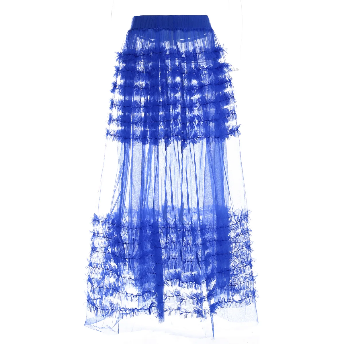 

Wine Red/blue Mujer Faldas European Vintage Ruffles Mesh Pleated Skirts Womens 2020 High Waist Long Skirts for Women
