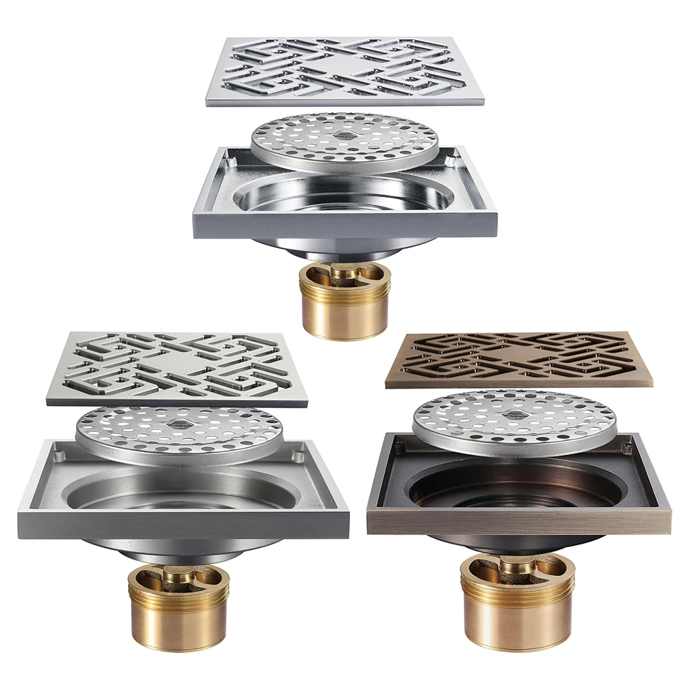 Слив в полу из латуни 100*100 мм квадратный для душа ванной с защитой от запаха