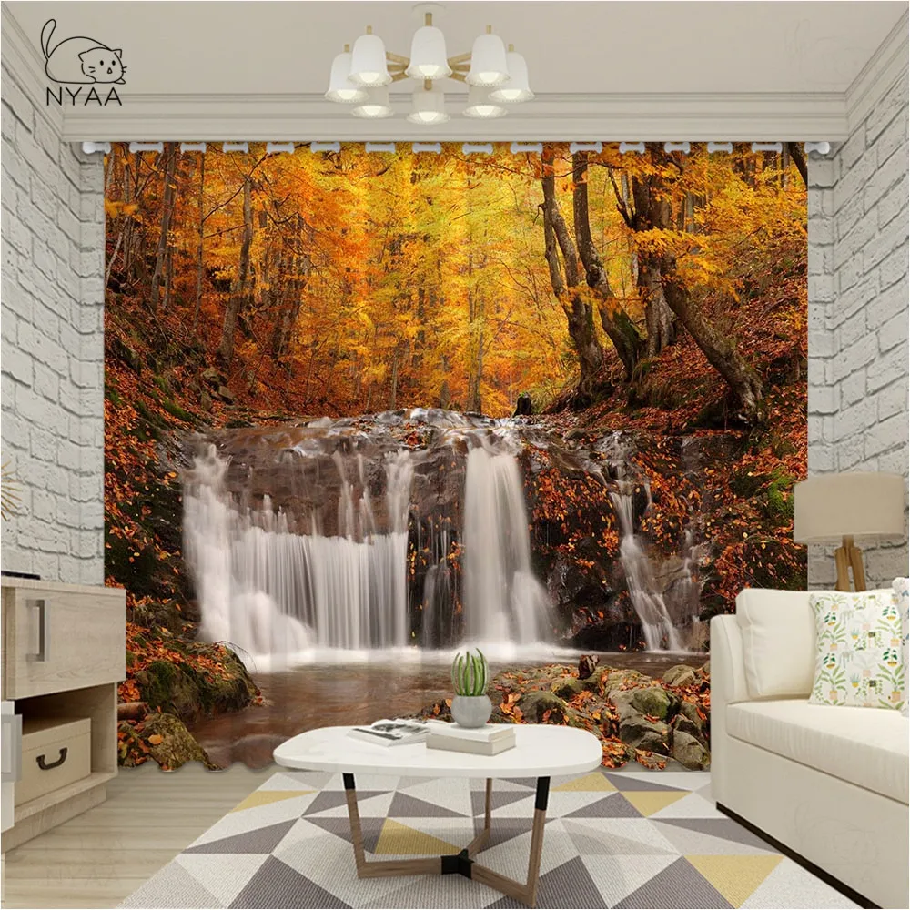 Занавеска занавеска водопад в горном лесу под большим небом|Занавески| |