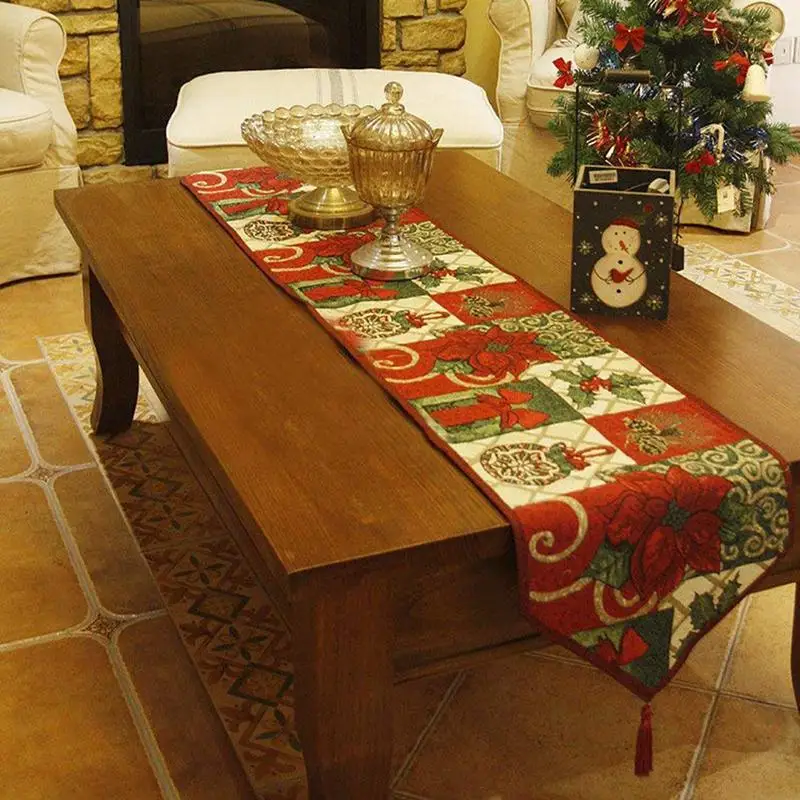 

Christmas Decorative Table Runner and Placemats,Christmas Thanksgiving Day Flower Polyester Soft Table Runner Cloth Home Wedding