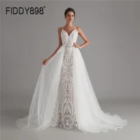 vintage lace mermaid bride wedding dress 2021 sequin woman bridal gowns vestido de noiva with detachable train robe de mariee