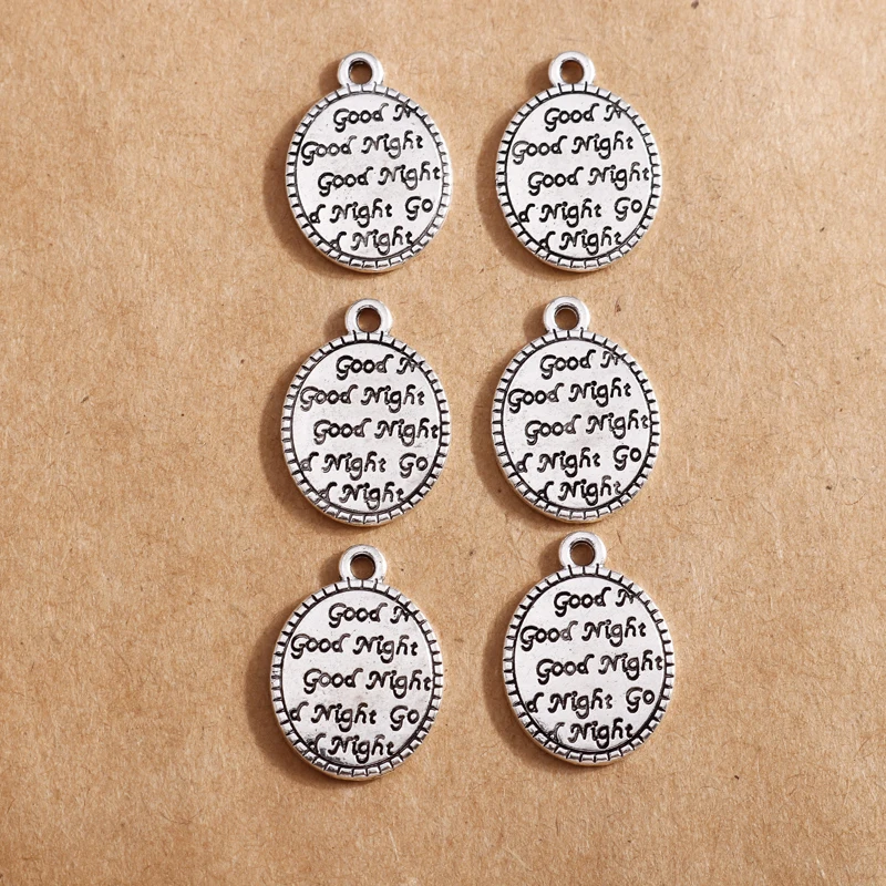 

10pcs 15*21mm Retro Silver Color Letter Good Night Charms for Pendants Necklaces Earrings Bracelet Handmade DIY Jewelry Making
