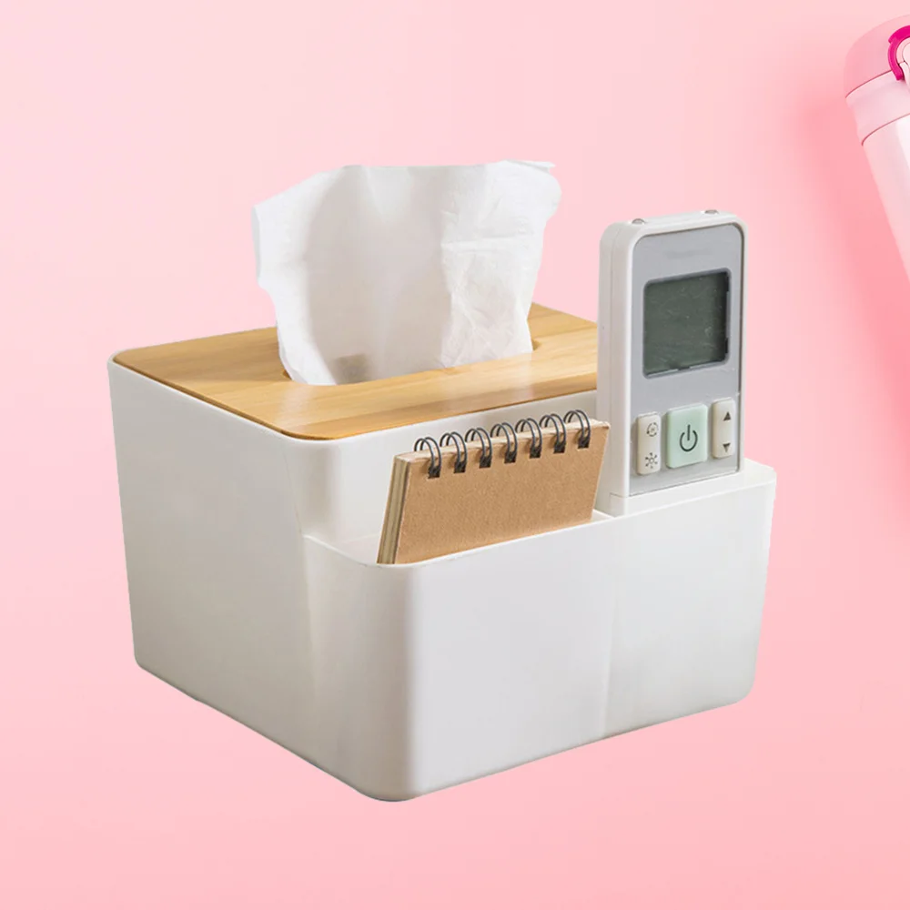 

Tissue Box with Bamboo Lid Decorative Desktop Organizer Box for Tissue Glasses
