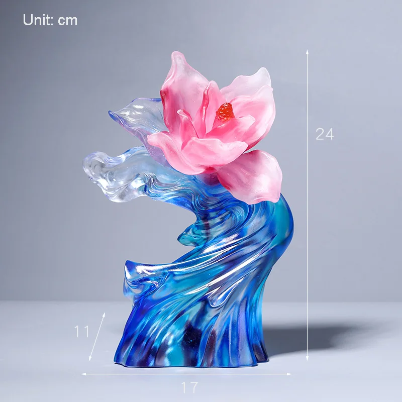 Flor de cristal de Magnolia hecha a mano para decoraci&oacute;n del hogar, cristal original de alta calidad, decoraci&oacute;n de escritorio-2