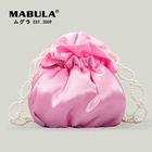 Модные шелковые плиссированные женские Наплечные сумки MABULA с бисером, розовые милые маленькие сумки через плечо для девочек, кошельки с цветочной цепочкой