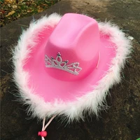 58 60 cm adult western style tiara cowgirl hat for women girl pink tiara cowgirl hat cowboy cap holiday funny costume party hat