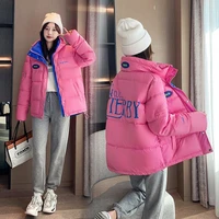 ins new down cotton jacket womens fashion trend candy color short winter student bread jacket loose coat 2021