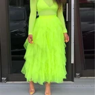 Ярко-зеленая многослойная юбка из тюля модные оборки длиной до щиколотки женские макси юбки, изготовленные на заказ неоновые зеленые юбки-пачки