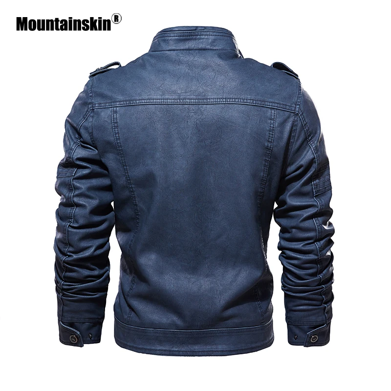 Мужская куртка из ПУ кожи Mountainskin повседневная однотонная приталенная на молнии с