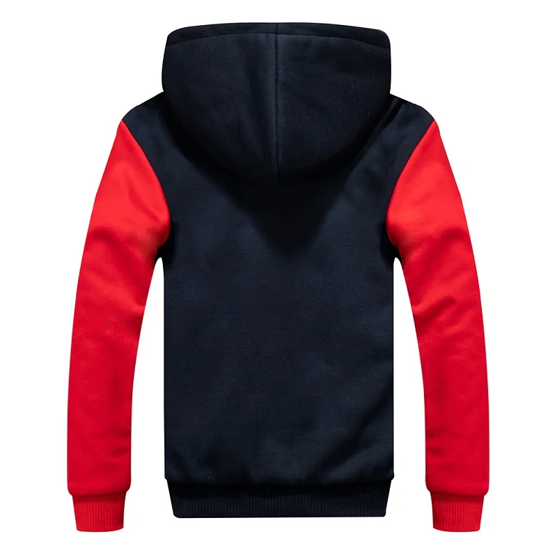 Зимняя флисовая куртка для мужчин с капюшоном толстая Лоскутная толстовка на