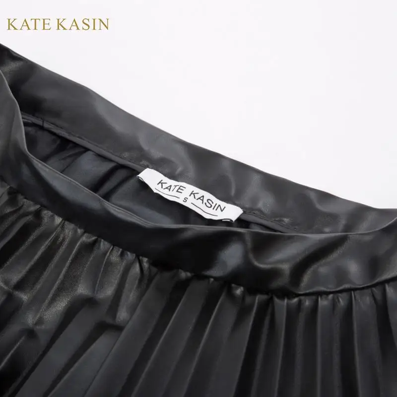 Kate Kasin женская повседневная черная юбка из искусственной кожи до колена с высокой