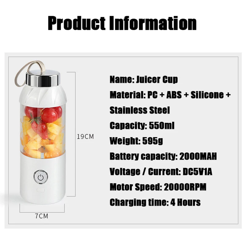 Новинка 550 мл 4 лезвия портативный блендер соковыжималка миксер электрический