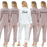 silk satin solid pajamas for women custom sleepwear women pajamas set home dress lungewear lettering nightwea rmauve silk pajama