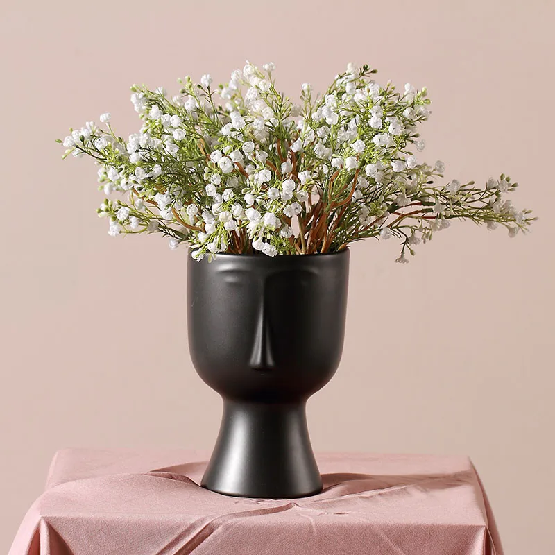 

BAO GUANG TA Nordic Ceramic Arts Black Human Face Vase Decor Interest Statue Model Vase Flower Pot Home Decoration R5458