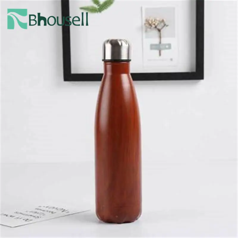 Бутылка для воды из нержавеющей стали с двойными стенками и текстурой древесины