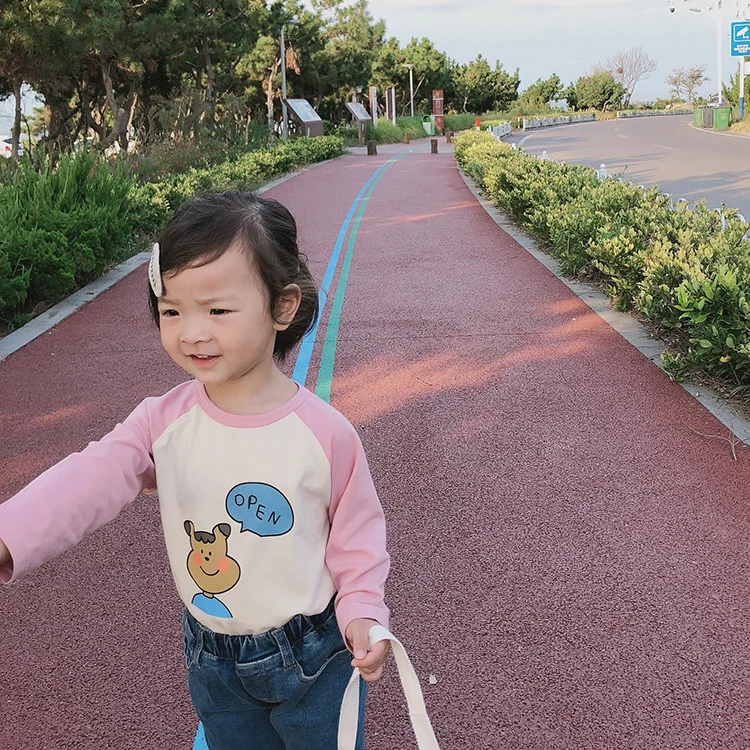 Осень милые футболки с длинными рукавами из чистого хлопка героями мультфильмов