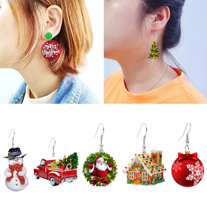 

Jewelry Cartoon Style Snowflake Earrings Exquisite Christmas Tree Christmas Style Earrings Fashionable Acrylic Earrings