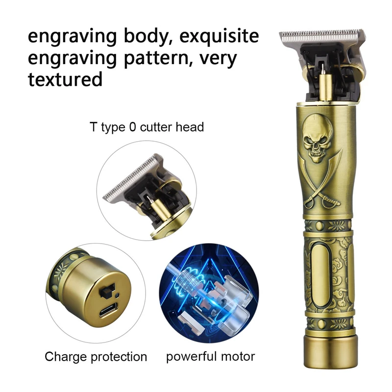 

Titanium T Blade Electric Hair Clipper Precision Hair Trimmer 0mm T-Outliner Carving Refining Hair Cutting Machine Quick Charge