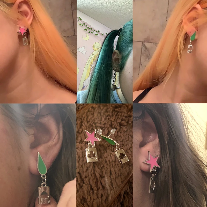 

Anime HUNTER x HUNTER Hisoka Cosplay Earrings Stars Teardrop Poker Earring Stud Jewelry Accessories Ear Clip for Man Women