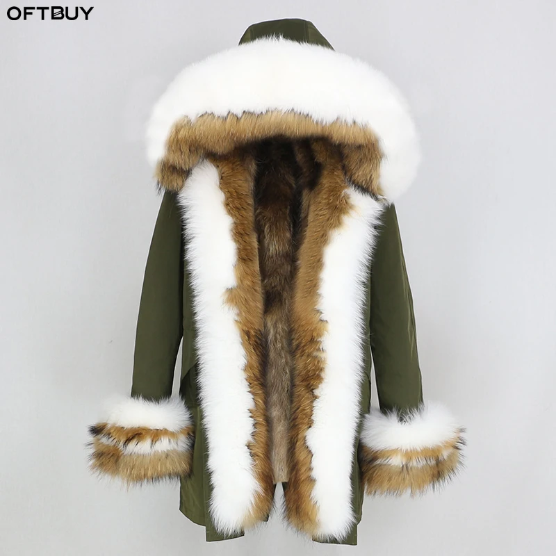 Женская куртка с капюшоном OFTBUY теплая парка лисьим мехом Повседневная Уличная