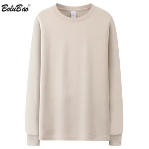 BOLUBAO Брендовые мужские однотонные футболки, мужские Модные хлопковые базовые футболки, топы на весну и осень, Повседневная футболка с длинным рукавом для мужчин