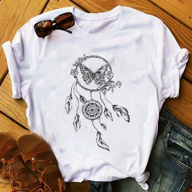 

Aesthetic Cotton T Shirt Women Harajuku Graphic Tees Shirt Femme Dreamcatcher White Women's T-shirt Frmale Tshirt